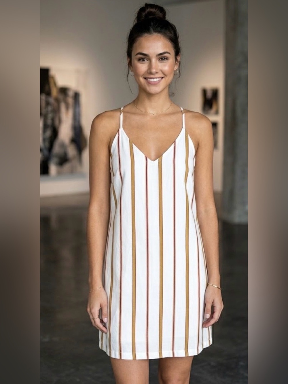 RVCA White Striped V-Neck Mini Dress - Summer Beach Vacation